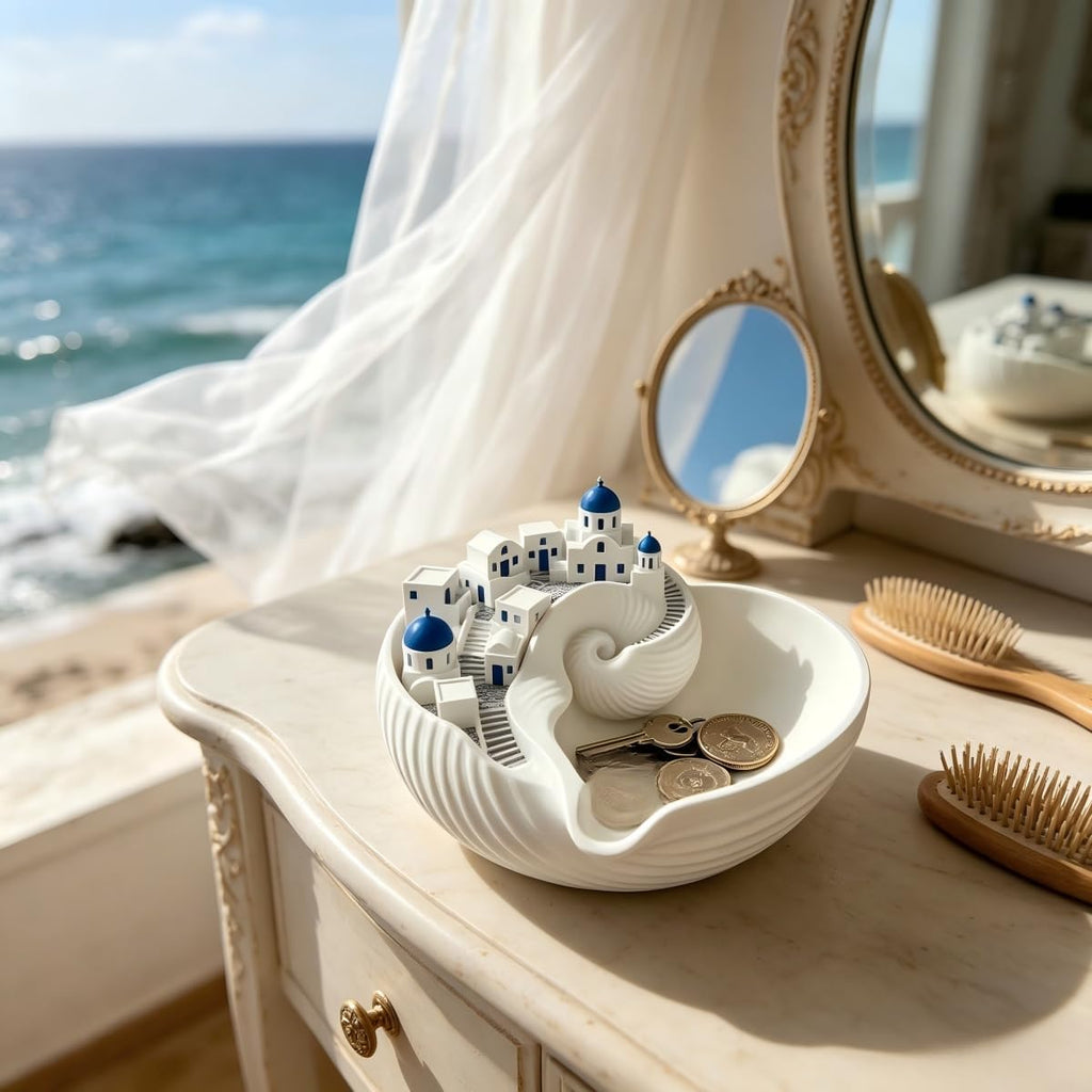 1PCS Catchall Santorini Bowl,Shell Tray for Keys Jewelry Coins,Decorative Trinket Dish Greek Island Holder Organizer