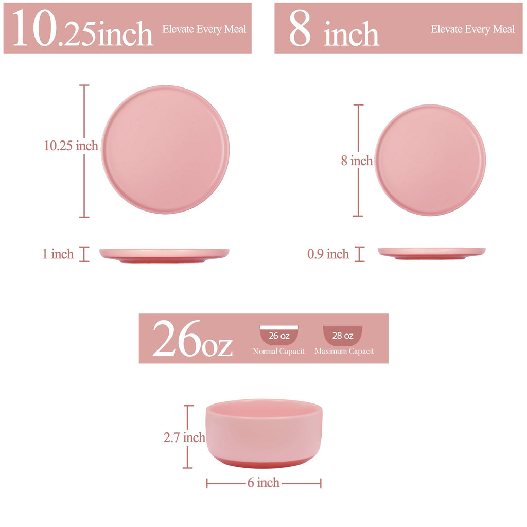 12 Piece Dinnerware Set, Dish Set for 4, Pink