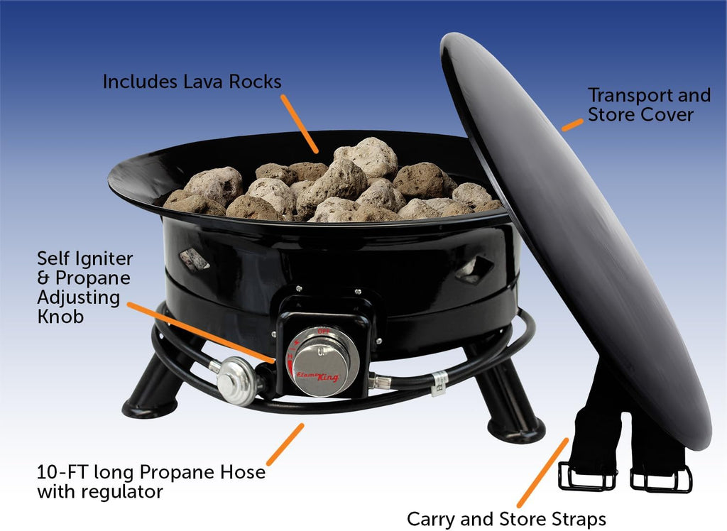 Smokeless Propane Fire Pit, 24-inch Portable Firebowl, 58K BTU with Self Igniter, Cover, & Carry Straps for RV