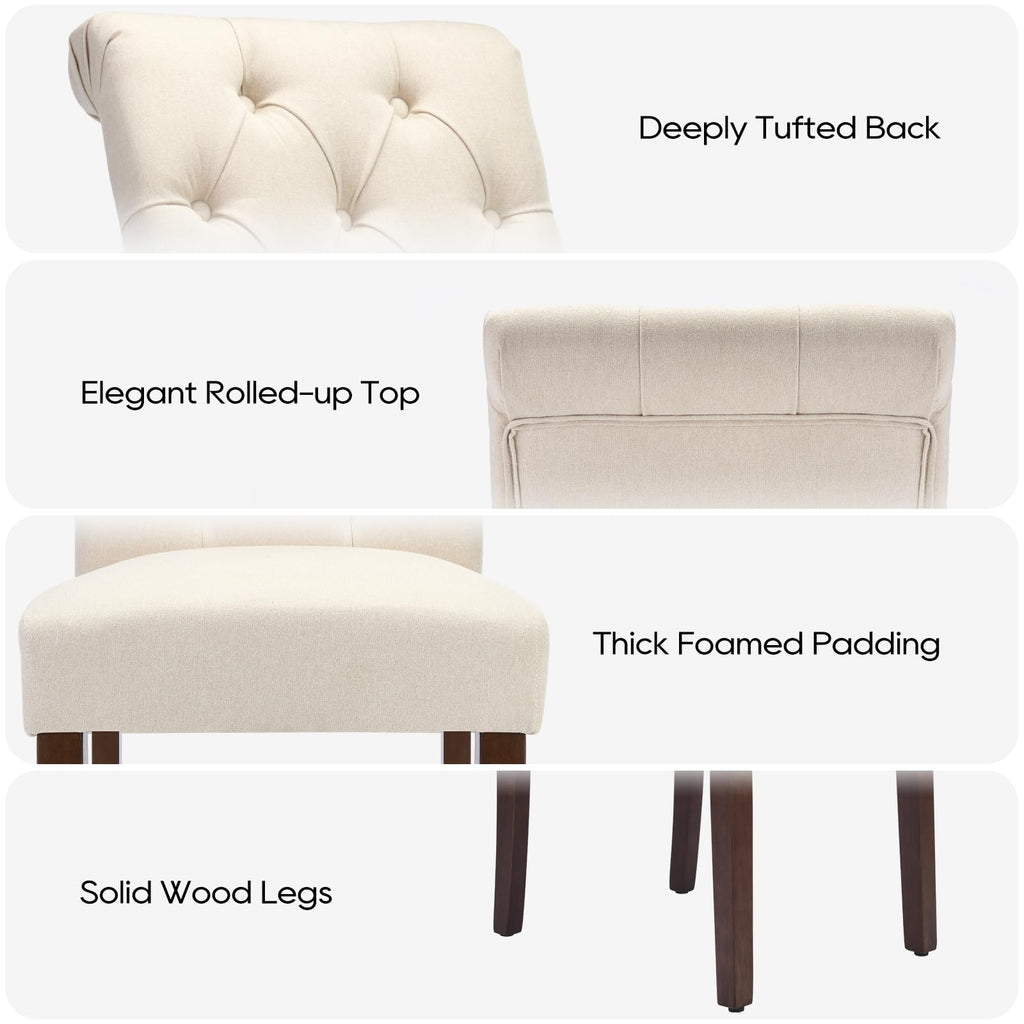 Tufted Set of 4, Upholstered Parsons Dining Room Chairs, Fabric Kitchen Side Chair with Wood Legs, Beige