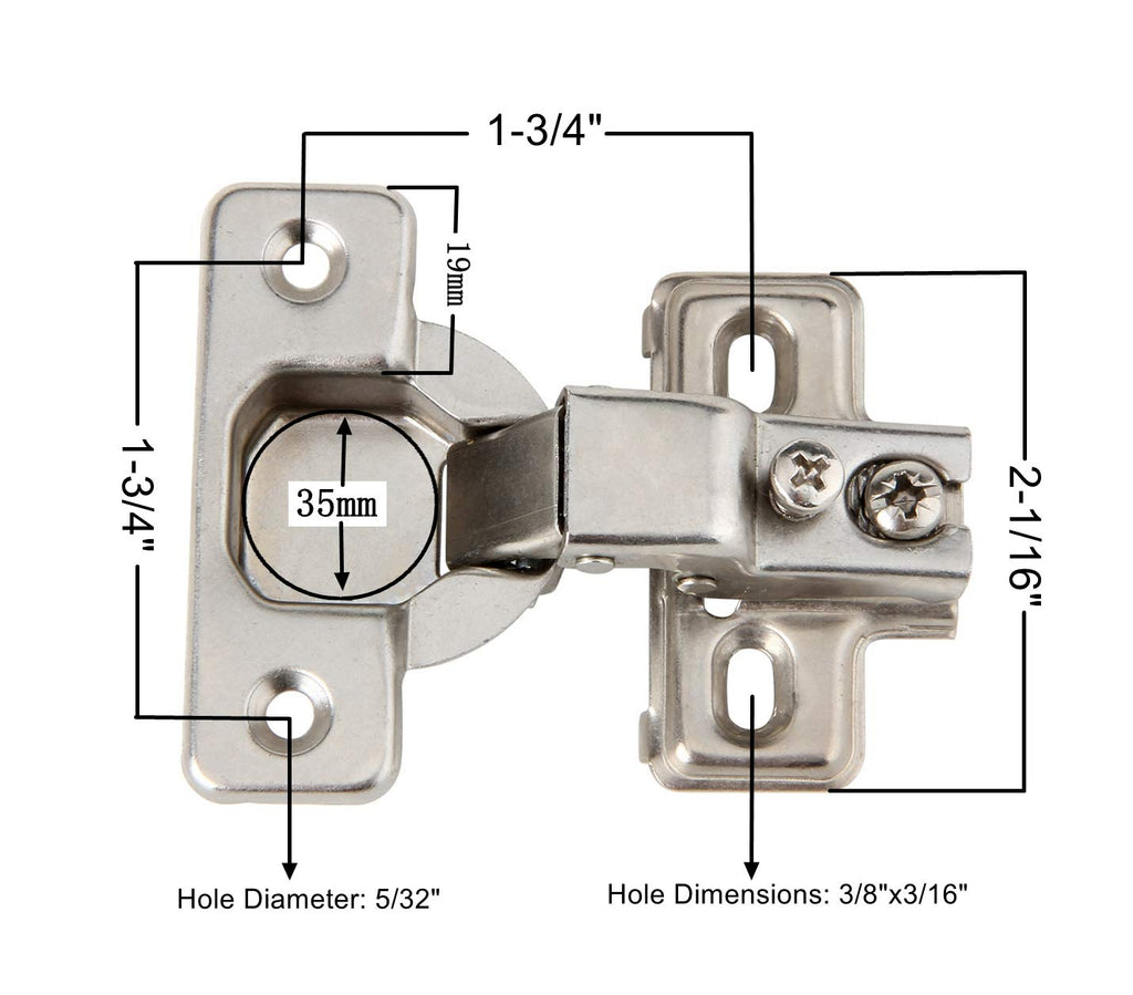 1/2 inch Overlay Concealed Cabinet Hinges, Self-Closing Short Arm European Hinge for Face Frame Cabinets, 105Deg