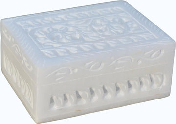 Vintage Onyx Marble Alabaster lid Hinged Footed Trinket Jewelry Box 3x4 inch - Decorative Treasure Box With Engraved