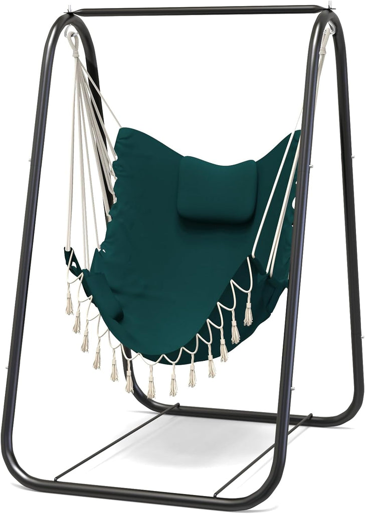 Hammock Chair with Stand, Heavy Duty A-Frame | Beam Design, Square Support Base, Rustproof Swing Stand with Chiar for