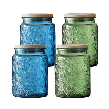 4-Pack Vintage Glass Jars with Airtight Lids, 23.7oz Coffee Canisters