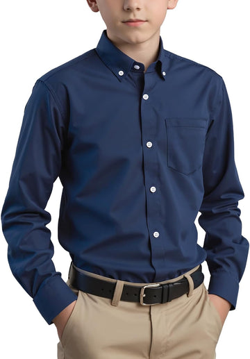 Boys Long Sleeve Uniform Woven Twill Button Down Shirt