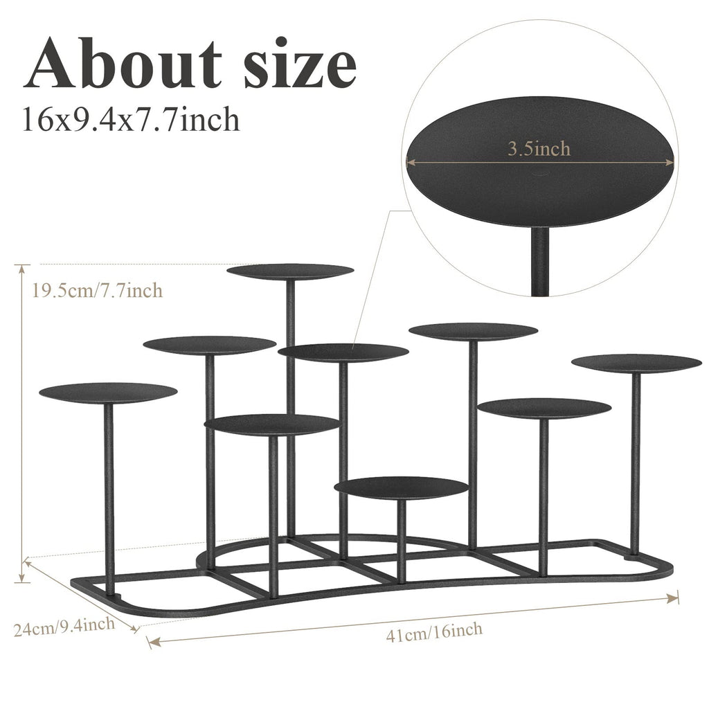 Black Metal Pillar Candle Candelabra for Fireplace/Table/Wedding/Christmas Decoration Iron Candle Holders of 9 DIY
