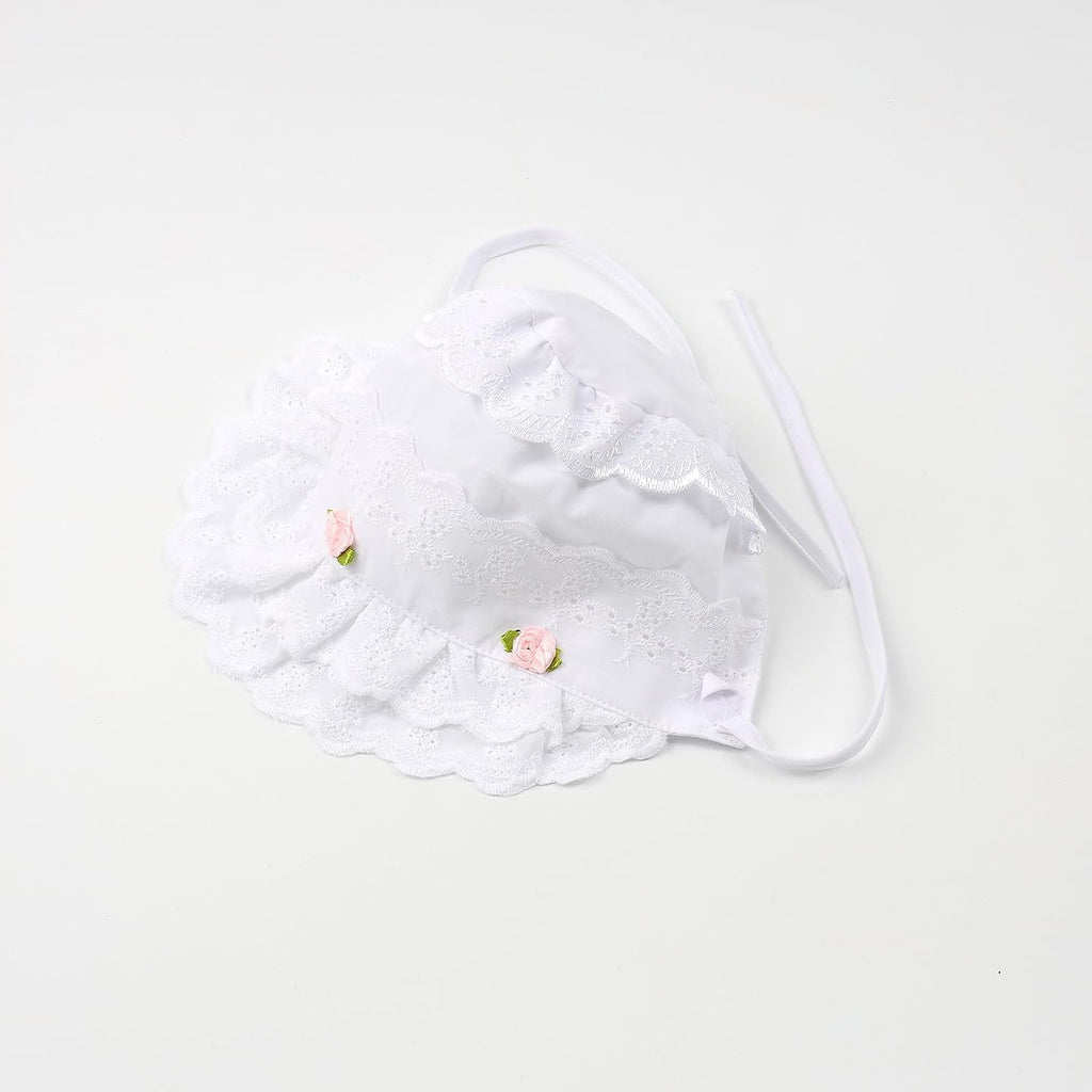 Baby Girls 100% Cotton Bonnet Infant Soft Double Layer Sun Hat Lace Embroidery Floral Cap with Chin Strap