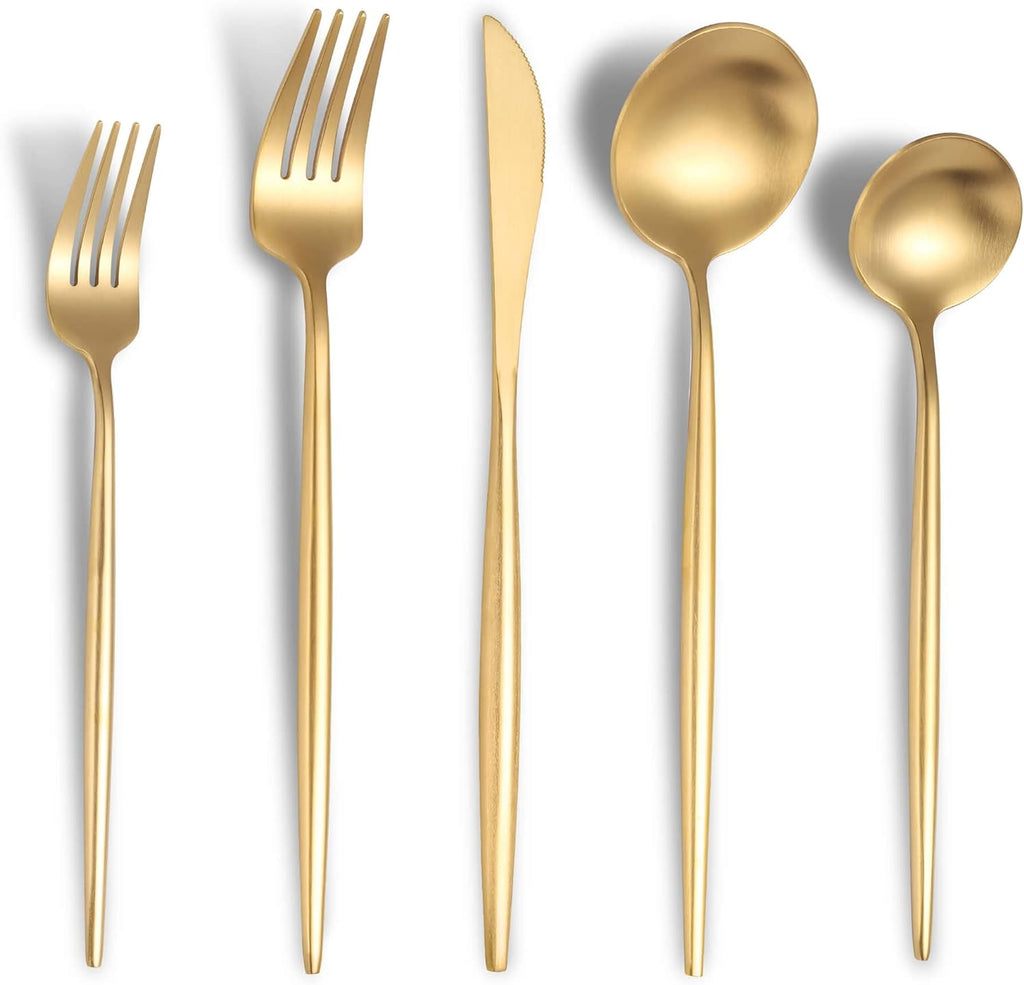Matte Gold Silverware Set for 8,Modern Stainless Steel Brushed Cutlery Set,40-Pieces Heavy Duty Flatware Set
