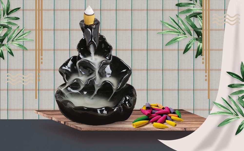 Waterfall Incense Burner, Backflow Incense Holder with 10 Cones