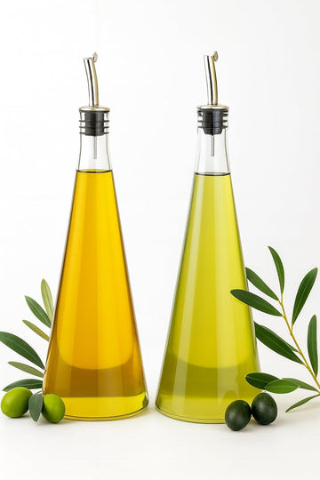 Olive Oil and Vinegar Dispenser Bottles -Glass and Stainless Steel - Set of 2