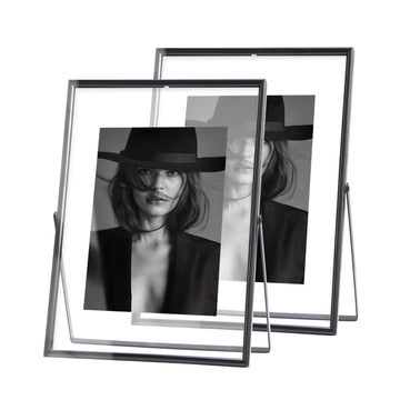 5x7 Black Floating Frame Set of 2, Metal Glass Picture Frames, For Picture 4x6, 3.5x5, 2x3 Wall Mount or Tabletop Shelf