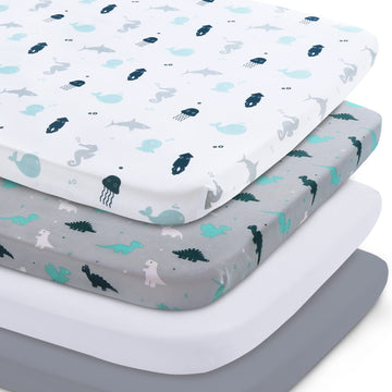 Mini Crib Sheets Set 4 Pack, Mini Portable Crib Sheets (38" X 24")