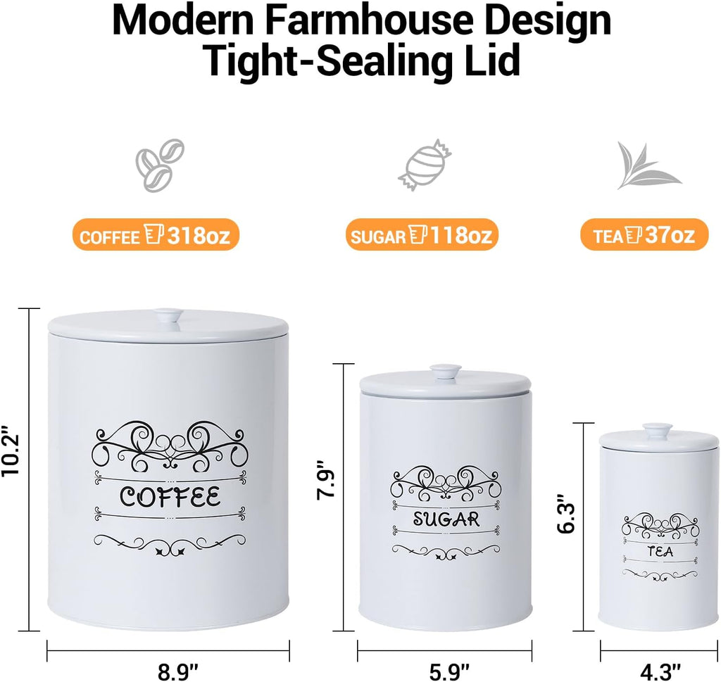 Kitchen Canisters, Vintage Coffee Tea Sugar Container Sets with Airtight Lids, Rustic Farmhouse Food Storage - Set of 3