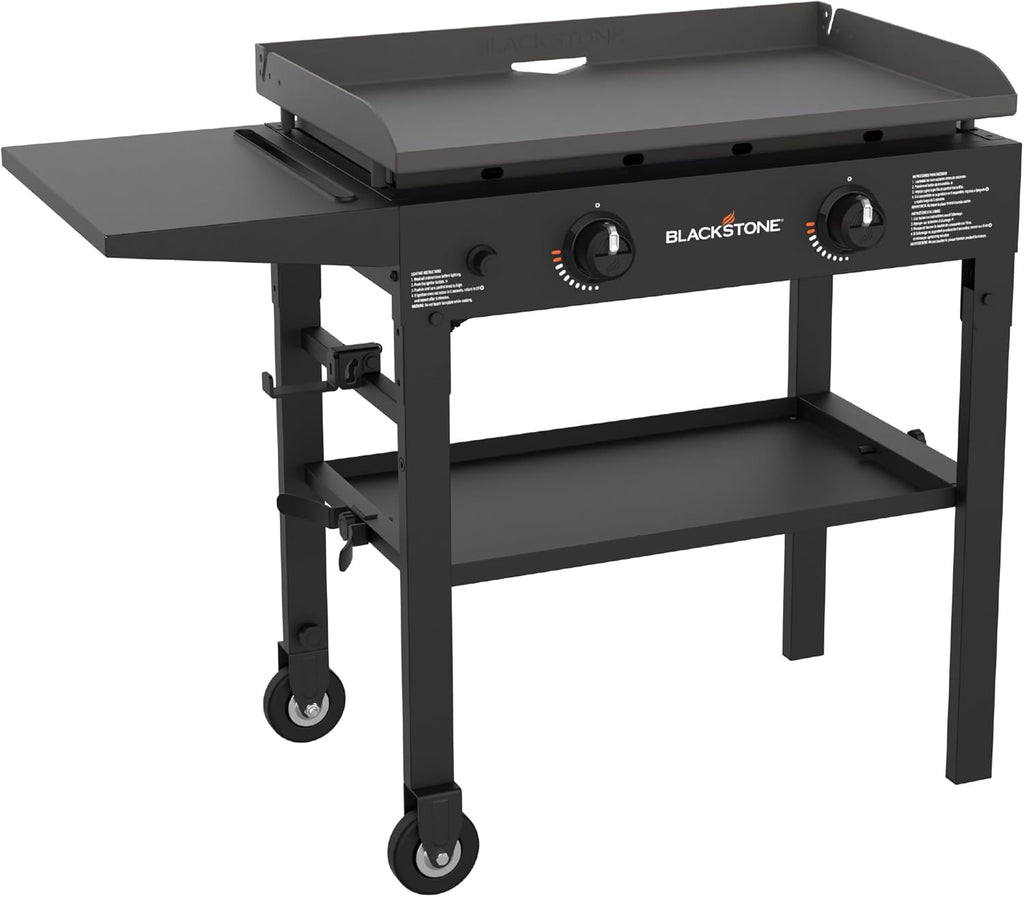 2-Burner Flat Top Propane Gas Griddle, Outdoor 28-Inch Grill Station with Rear Grease Management for Camping and Patio Cooking