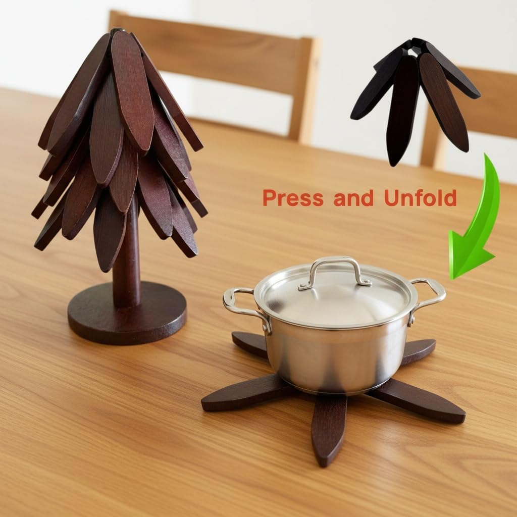 Wooden Trivets for Hot Dishes, Tree Trivets, Wooden Walnut Color - Set of 5