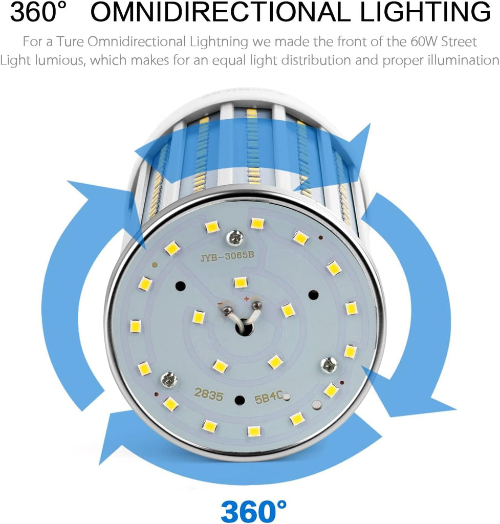 LED Corn Light Bulb 500W Equivalent 60W 6000Lumen 6500k E39 Mogul Base LED Corn Bulb Large Area Cool Daylight White