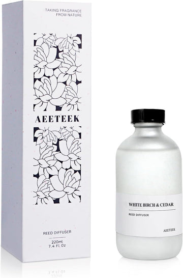 White Birch & Cedar Reed Diffuser, 7.4oz(220ml) Large Bottle Essential Oils, Scented Oil Refill for Waterless