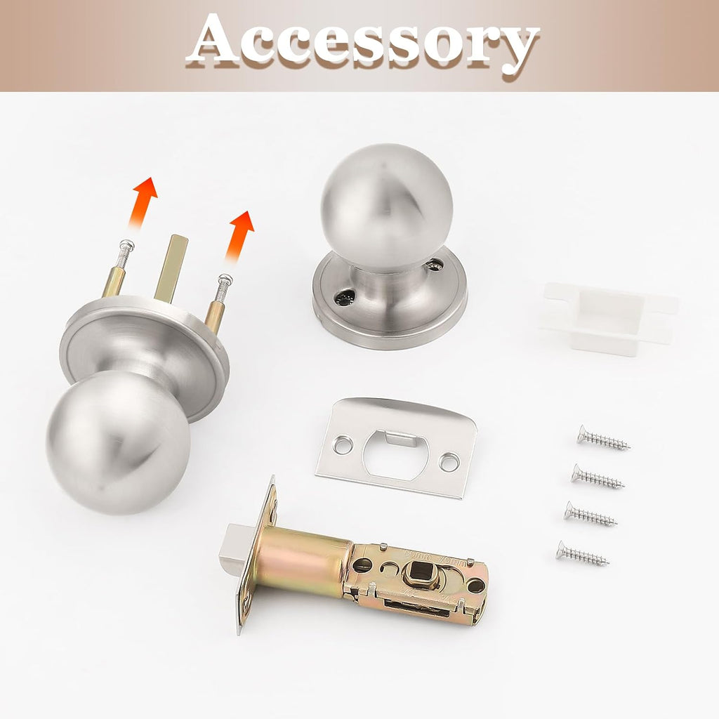 8 Pack Interior Round Passage Keyless Door Knobs Door Lock Lockset Without Key Doorknobs Satin Nickel for