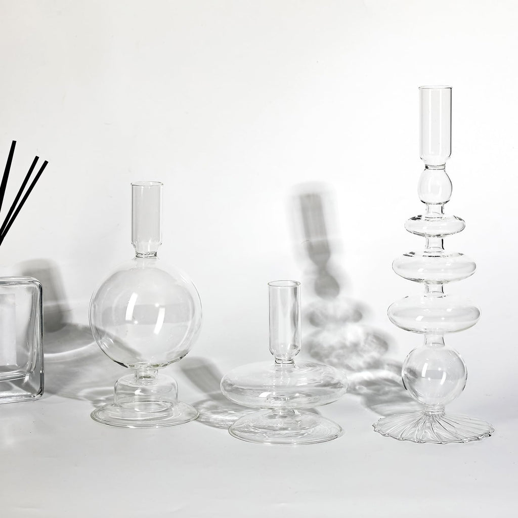 3 Pcs Glass Candle Holder Candlesticks Holders, Clear