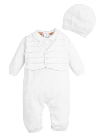 Baptism Outfits for Boys with Attached Vest and Hat - Elegant Baby Boy Baptism Outfit, Formal Christening Outfits for
