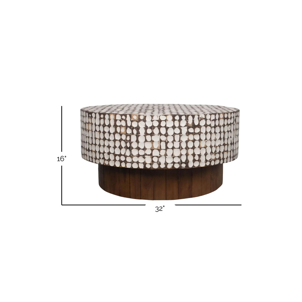Mila White Round Coffee Table, Boho Coastal Pedestal