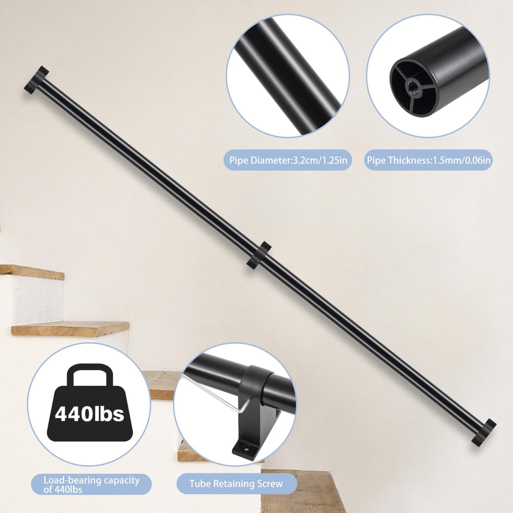 Industrial Stair Railing Metal Hand Rails for Indoor & Outdoor Steps Wall Mount Hand Rails for Indoor Stairs 1.25"