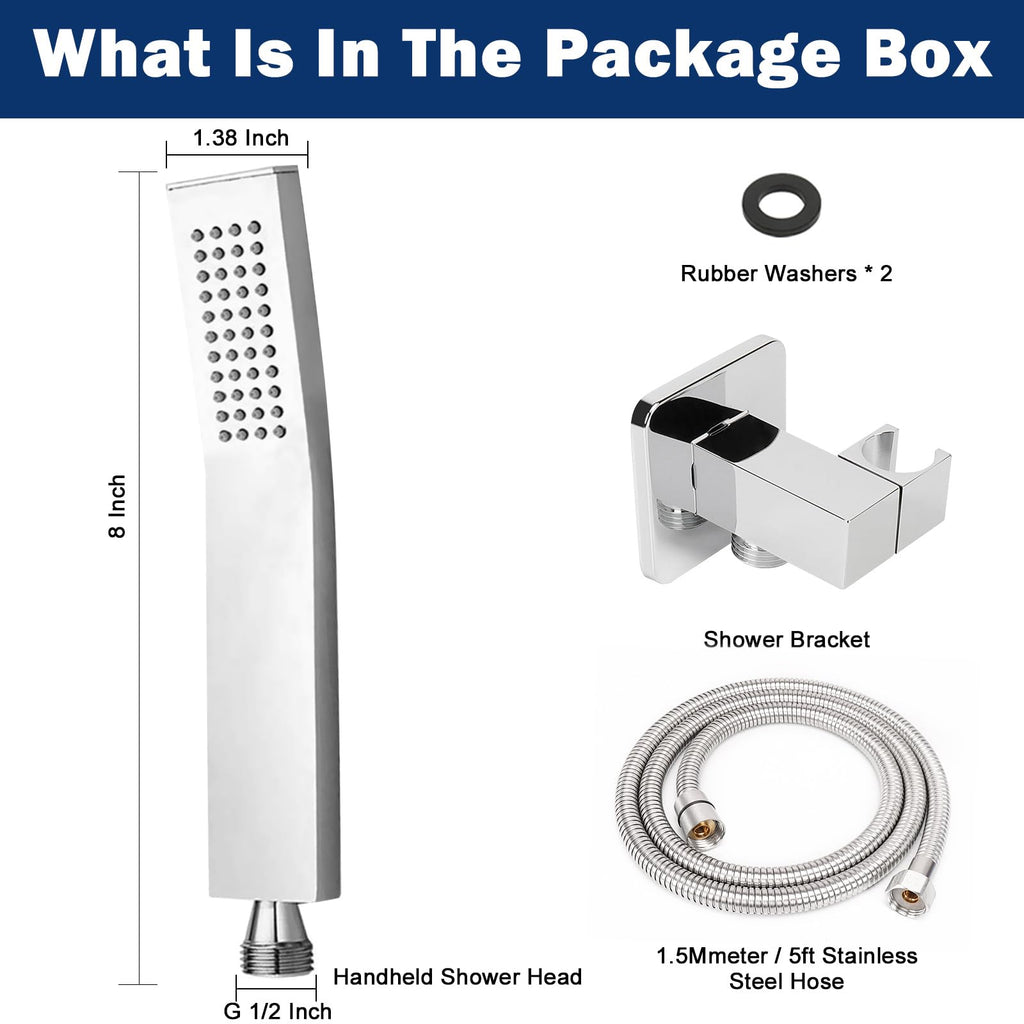 Hand Held Shower Head, Luxury High Pressure Shower Kit with Wall Connector and Hose Set, Showering System