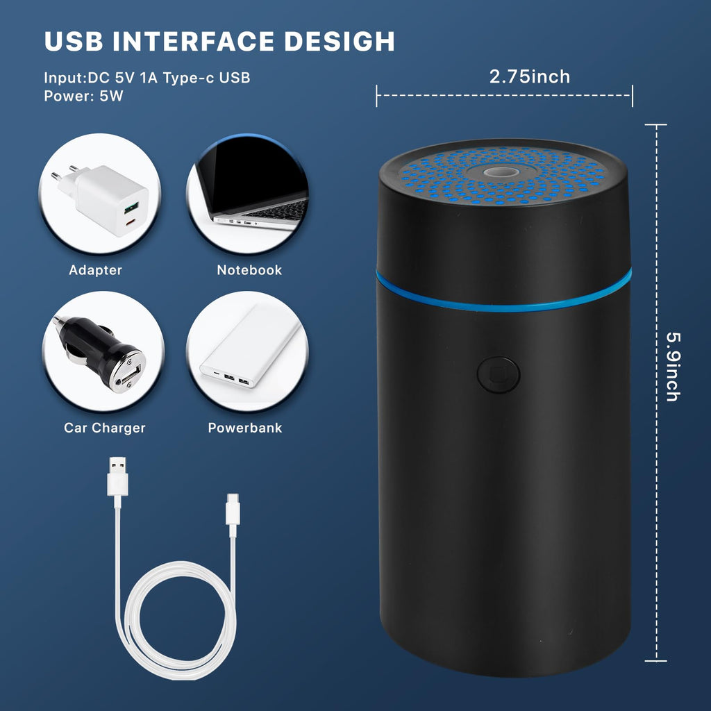 Car Fragrance diffusers, Air fresheners, USB-Powered Mini Ultrasonic Mist Humidifier Oil Diffuser for Vehicle