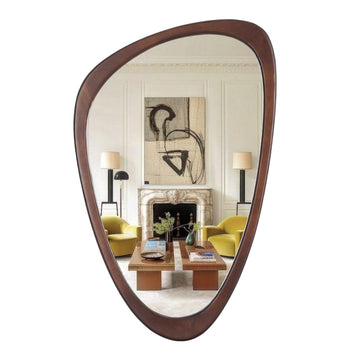 30" H x 19" W Asymmetrical Mirror, Irregular Wall Mirror, Wood Mirror, Hall - Dark Walnut