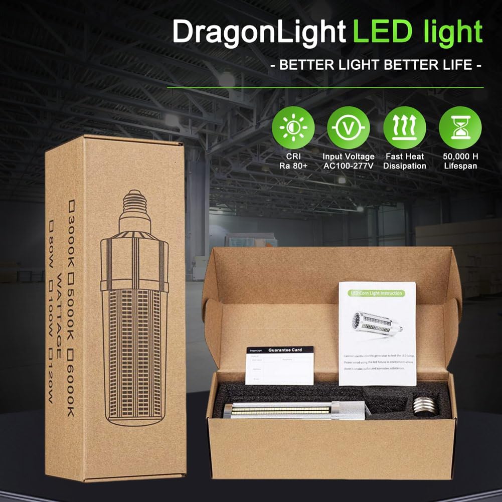 54W Corn LED Light Bulb Fanless(400 Watt Equivalent) E26/E39 Large Mogul Base LED Lamp 6000K Daylight 6,500LM