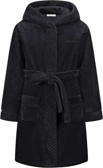Boys Girls Mid-Weight Plush Fleec Robe Soft and Warm Hooded Bathrobe for Kids