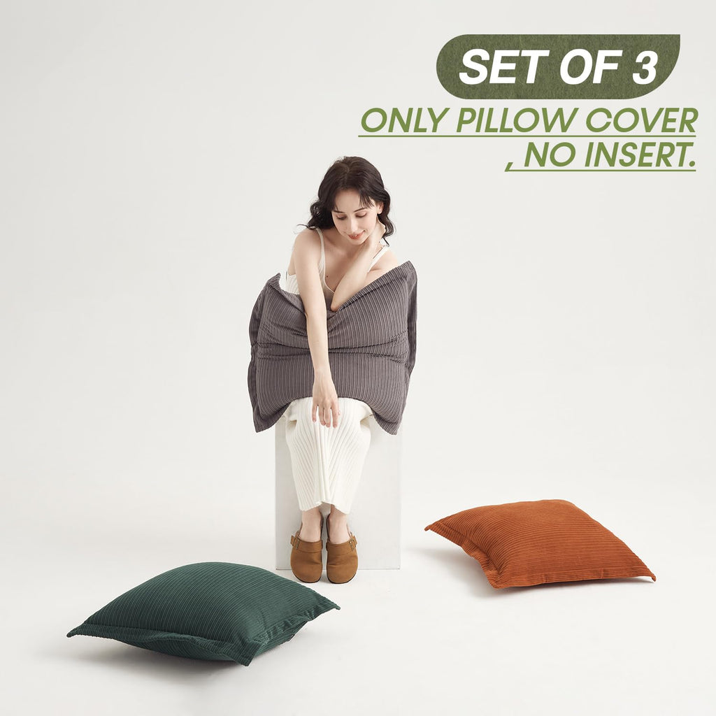 Set of 3 Soft Striped Corduroy Throw Pillow Covers 20x20inch