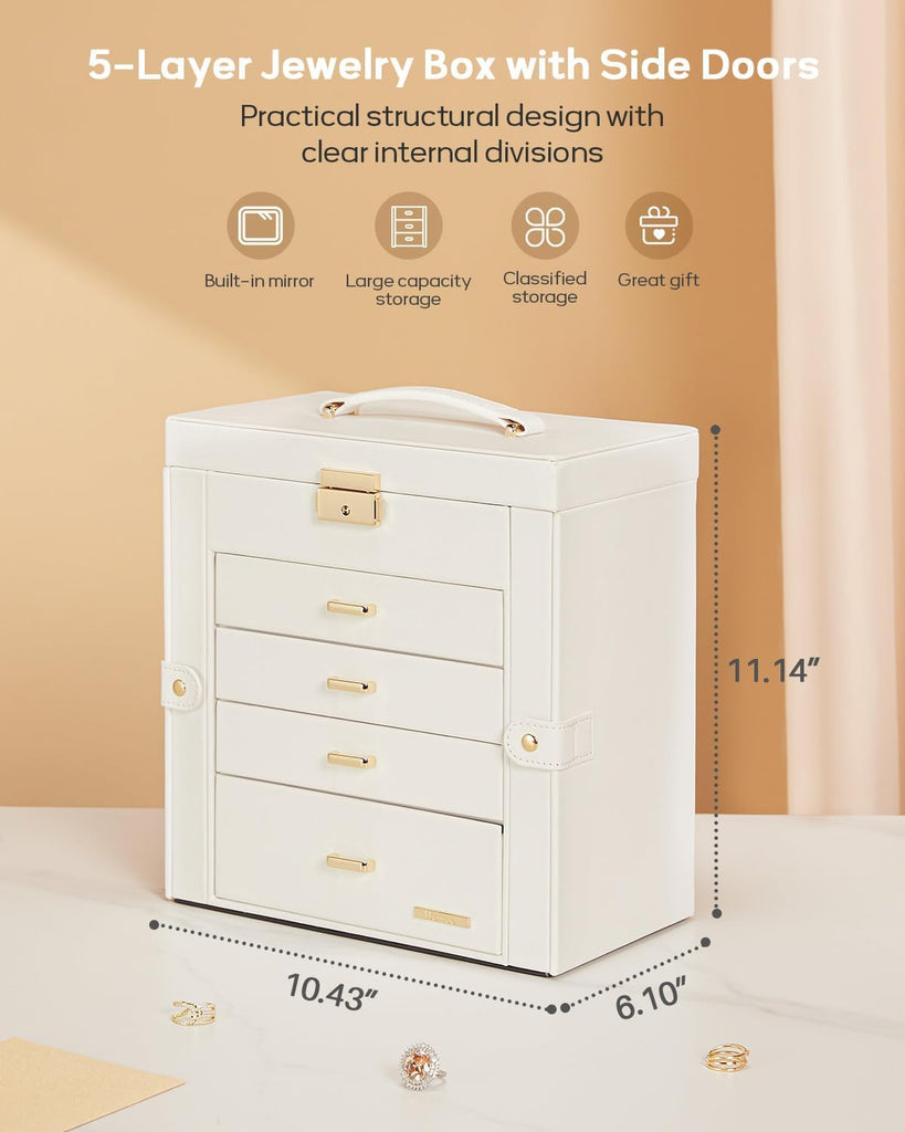 Large Jewelry Box for Women: 5-Layer Organizer with Lock for Dresser