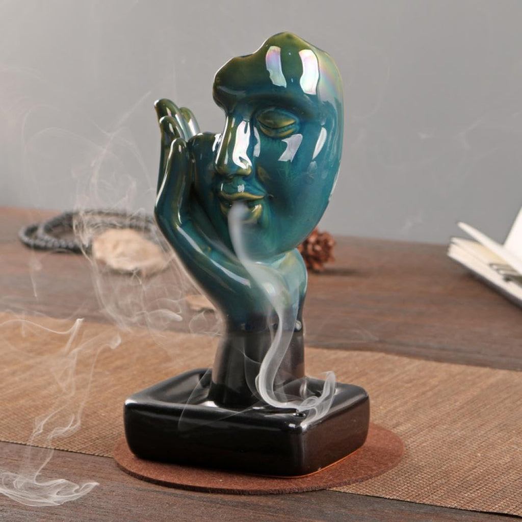 Ceramic Incense Holder,Meditative Backflow Waterfall Incense Burner,Face Thinking Incense Waterfall with 20 Backflow - Set of 51