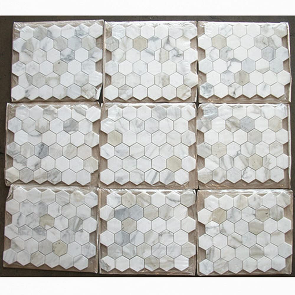 Calacatta Gold Marble 2 inch Hexagon Mosaic Tile Polished Kitchen Bath Wall Floor Backsplash Shower (1 Sheet)