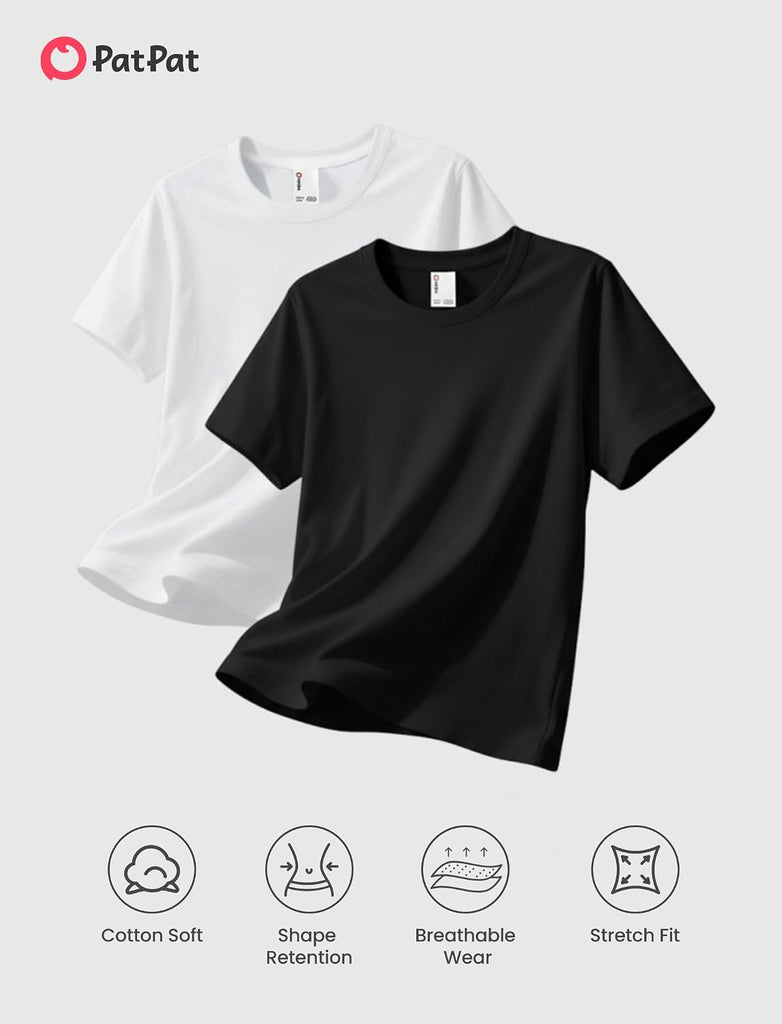 Boys Cotton Short Sleeve T-Shirt Kids Crewneck Tops Plain Basic Tees