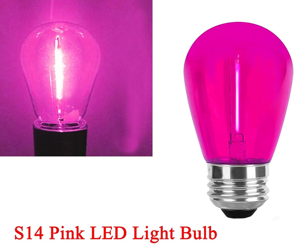 S14 Pink LED Bulb 1W Shatterproof Replacement Light Bulb E26 Base LED Filament Edison Colored Lights Waterproof