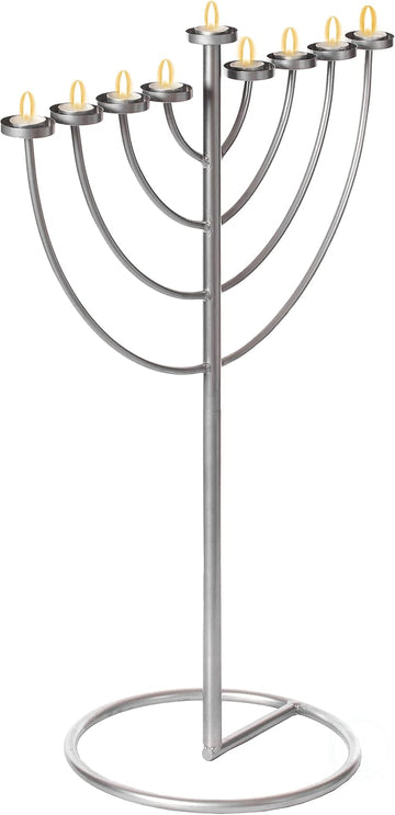Modern Silver Hanukkah Candle Holder, 9 Branch Metal Aluminum for Hanukkah, Jewish , Contemporary Candle Holders