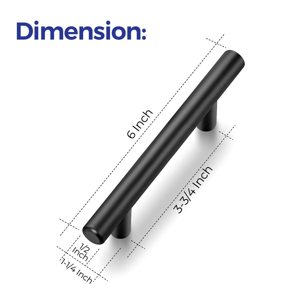 Matte Black Cabinet Handles 6" Length,3.75" Hole Center,10 Pack