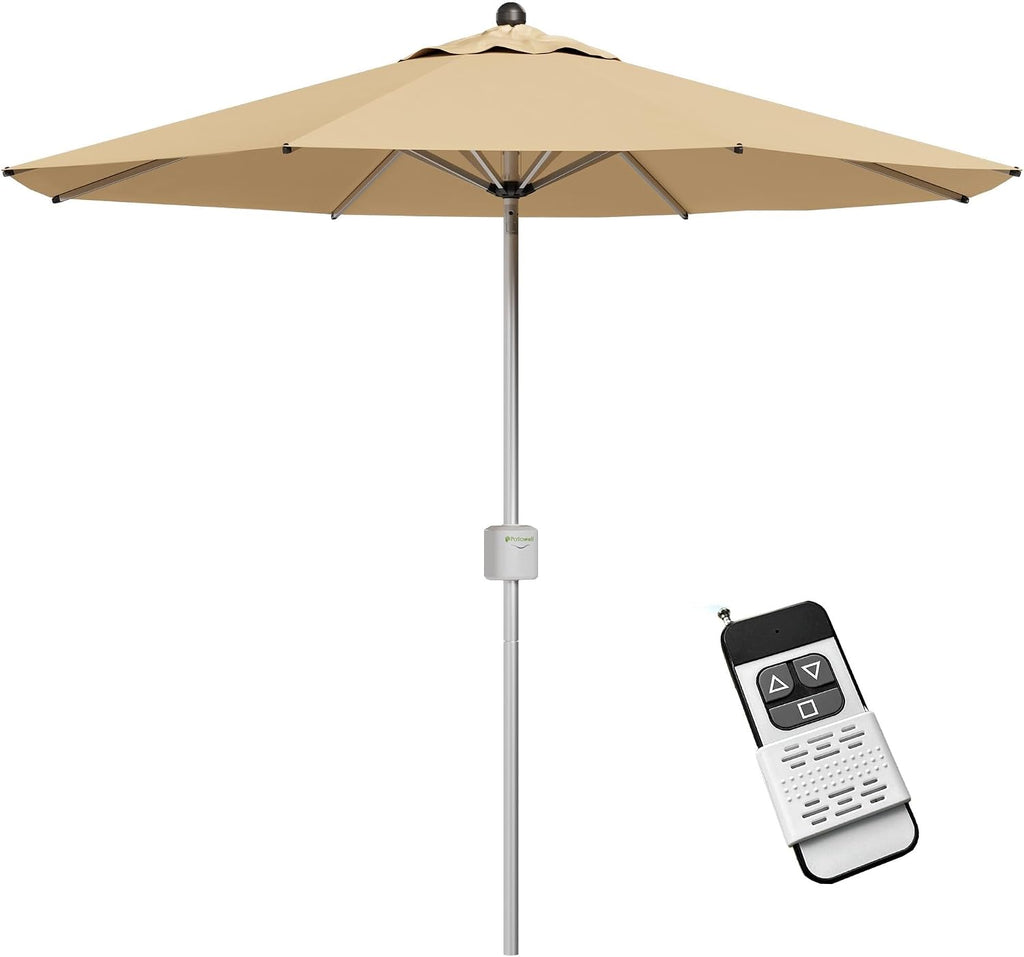 9 FT Motorized Patio Umbrella, Remote Outdoor Umbrella with Heavy Duty Aluminum Frame