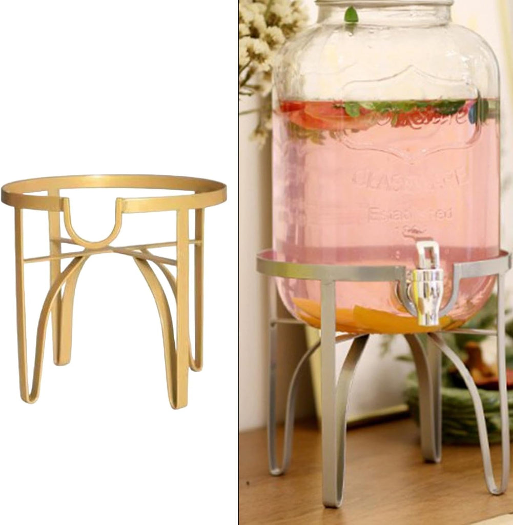 Drink Dispenser Stand for 8L Round Glass Jars, Iron Metal Beverage Holder for Countertop Parties and Events