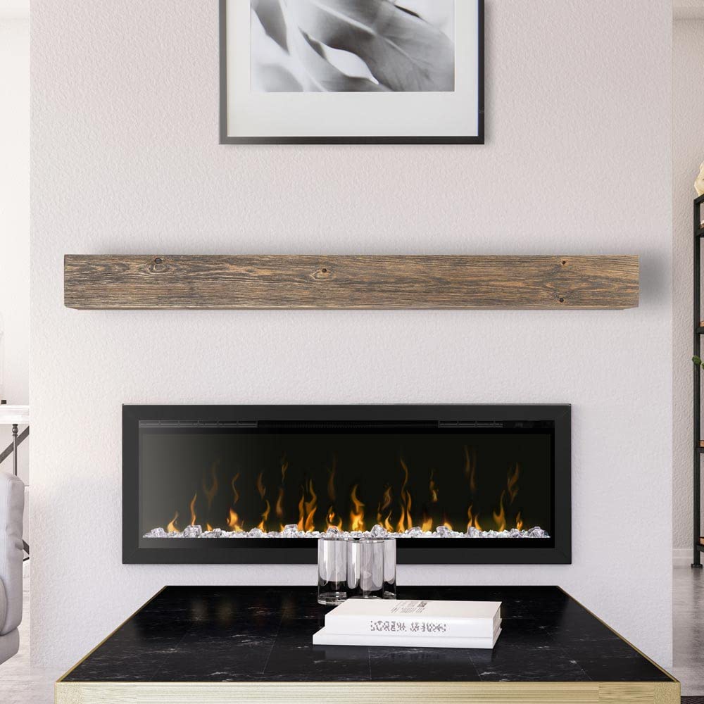Vail Fireplace Mantel Shelf - 72 Inch Wide x 4 Inch Tall - Driftwood Finish, Rustic, Distressed, Wall Mounted Shelf