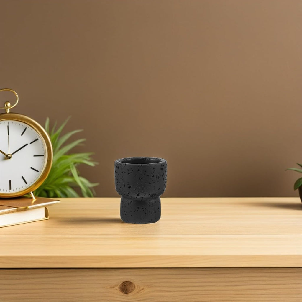 Cement Match Holder Jar with Faux Lava Stone Design Black Matchstick Storage Container for Match Boxes Easy to Move