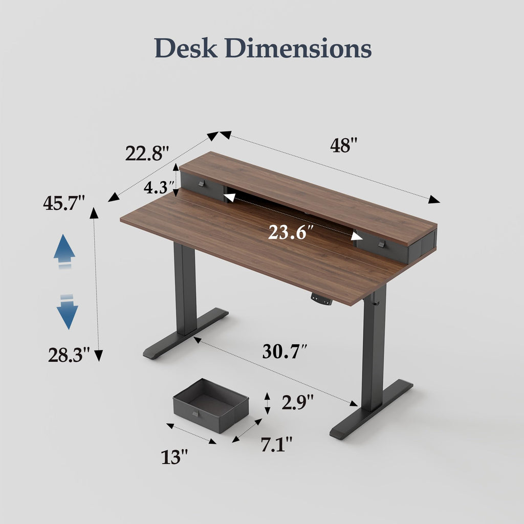 48 x23 Inch Electric Standing Desk with Drawers, Adjustable Height Small Sit Stand Desk, Compact Computer