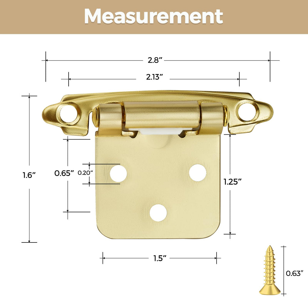 4 Pack 2 Pair Gold Cabinet Hinges, 1/2" Overlay Semi-Concealed Hinges