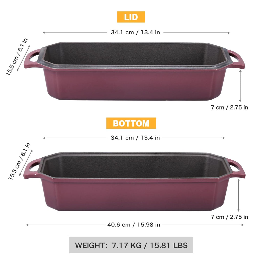 Bread Pan Cast Iron Loaf Pan with Lid Bread Loaf Pan 13x5 Inch Enameled Cast Iron Sourdough Bread Pan, Magenta