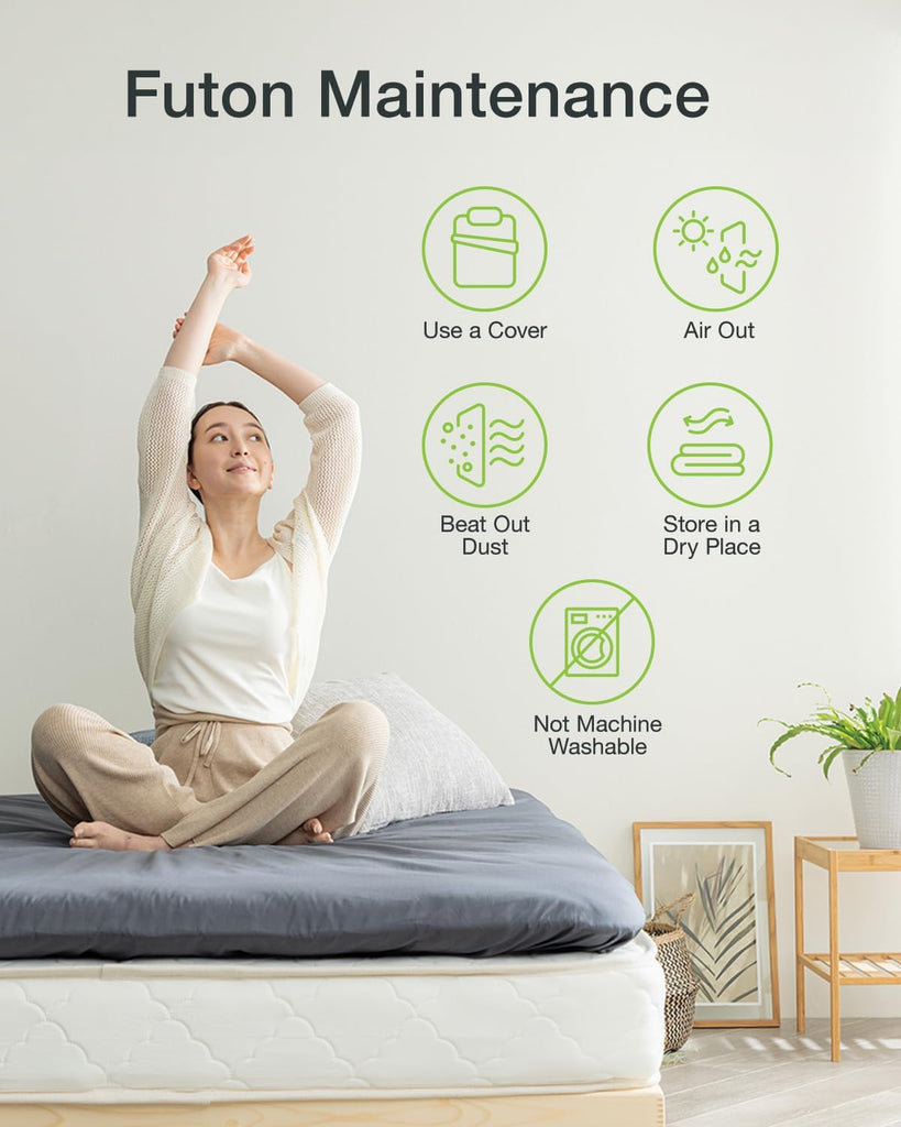 Futon, White - Foldable Shikibuton Floor Bed