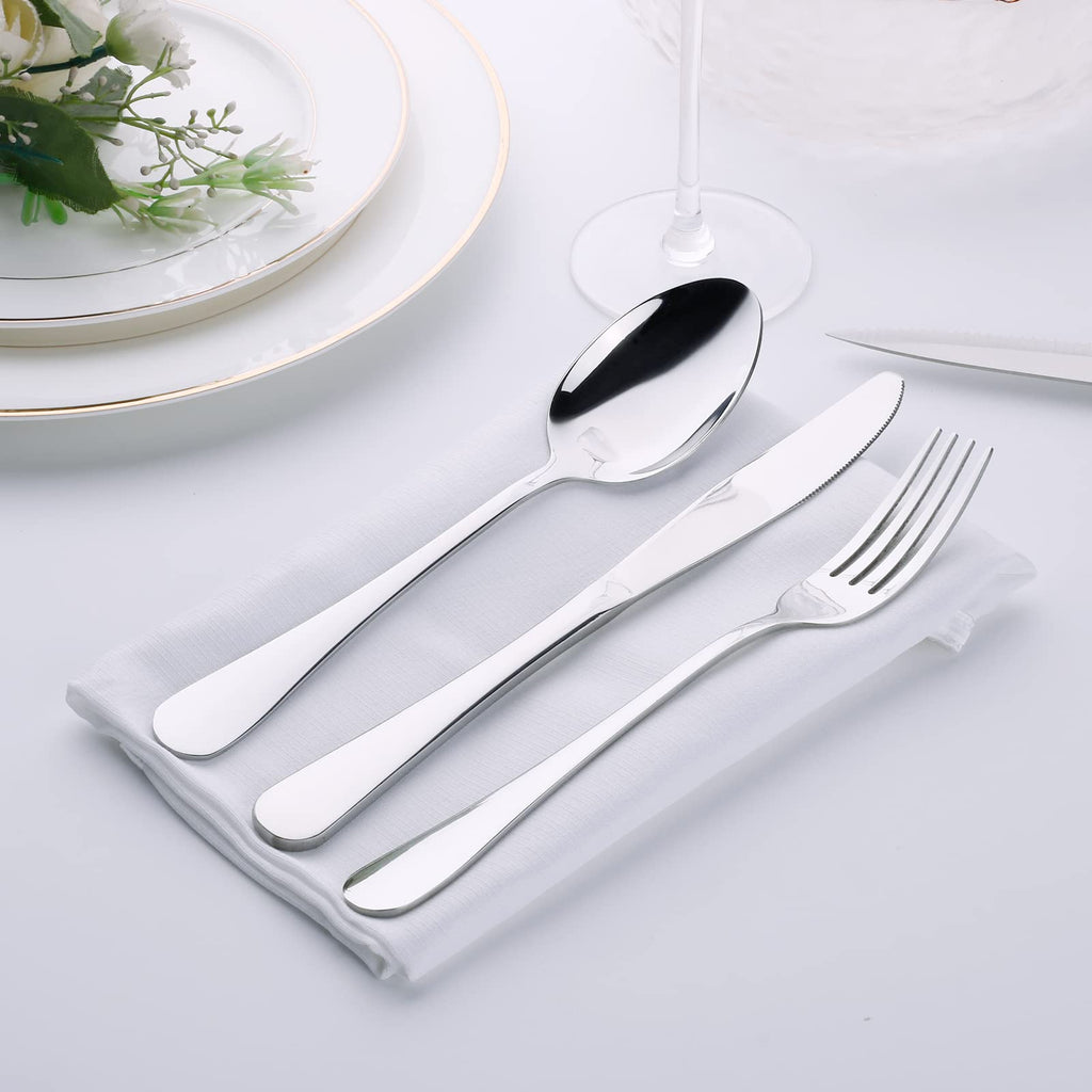 48 Piece Metal Everyday Modern Silverware Set with Steak Knives 18/0 Stainless Steel Flatware Cutlery Reusable Lunch