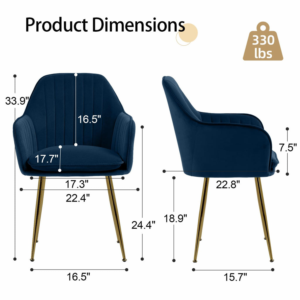 Modern Living Dining Room Accent Arm Chairs Set of 4, Velvet Mid-Century Upholstered Seat Club Guest with Golden