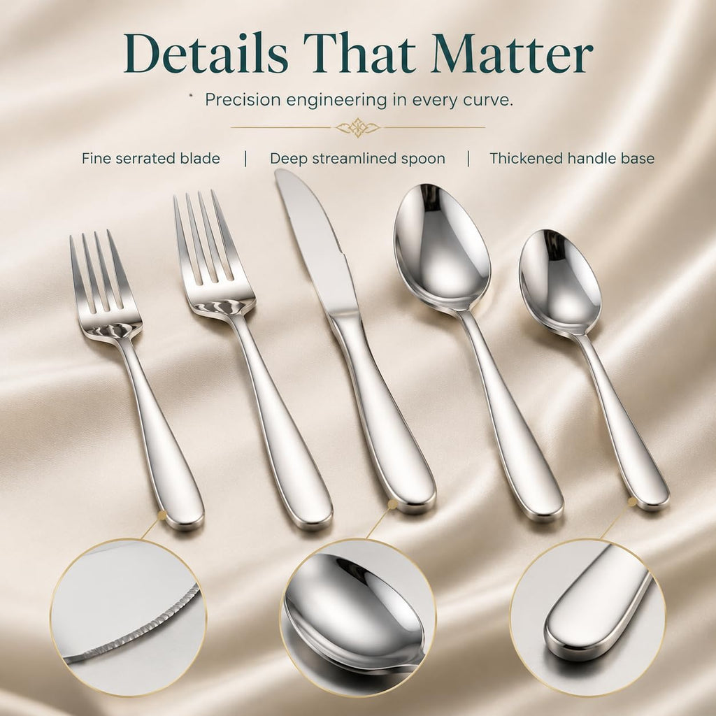 Silverware Set for 12, 60-Piece Stainless Steel Flatware, Heavy Duty